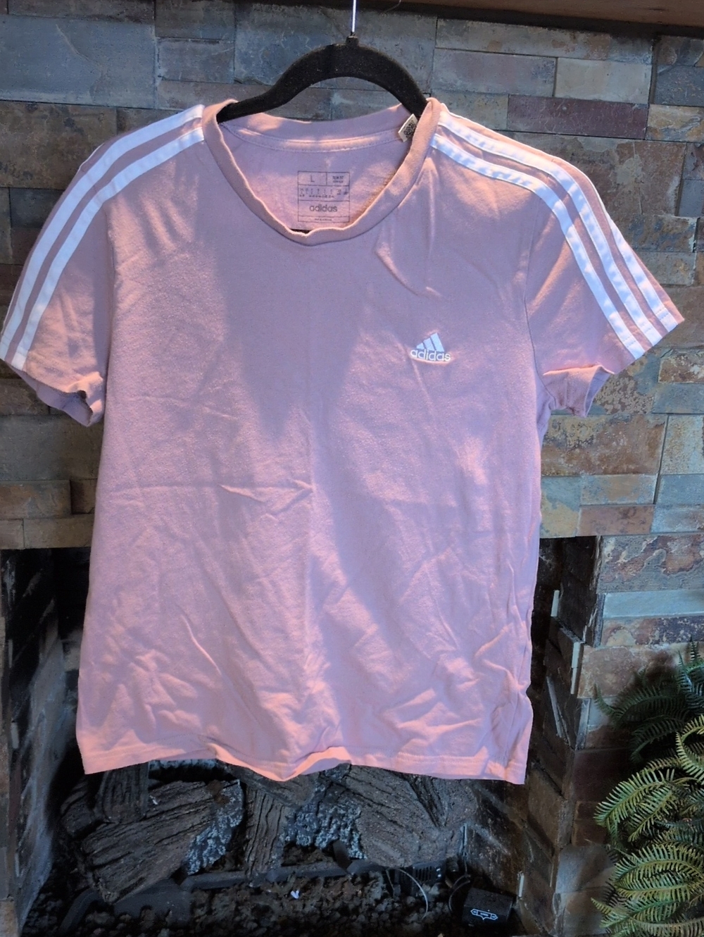 adidas Light Pink 3-Stripe Crew Tee
